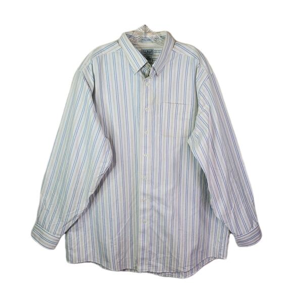 LL Bean Wrinkle Resistant Cotton Mens Button Shirt Sz 18-37 White Stripe 237816 - Picture 1 of 9